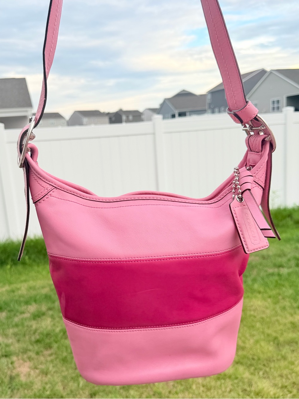 Coach Bleeker Rugby Stripe Pink Bucket Duffle Bag Y2K